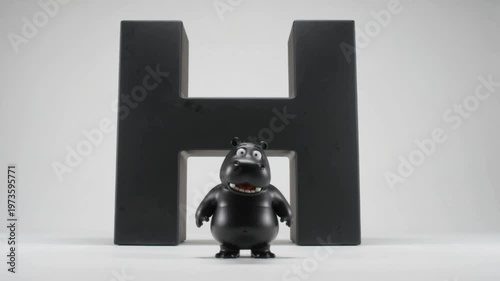 Cute Hippo Toy in Front of Large Black Letter H