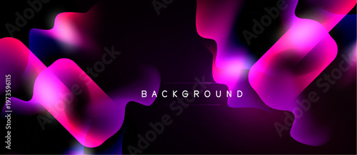 Abstract fluid shapes, vibrant pinks, blues over black background. Modern design, dynamic composition, smooth gradients present.