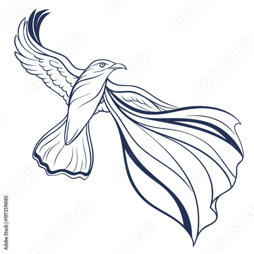 An elegant line art depiction showcases a majestic eagle in flight its wings flowing into a cape like design