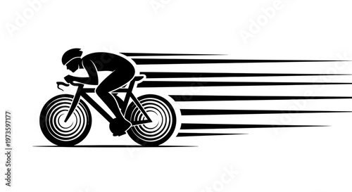 Dynamic Silhouette of a Racing Cyclist in Action on Isolated White Background
