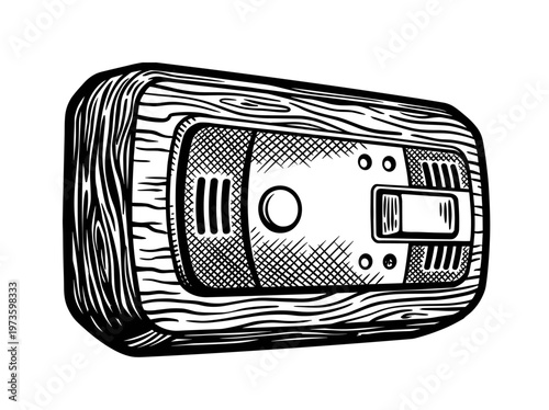 Vintage Carbon Monoxide Detector Safety Equipment Engraving Illustration Black and White Line Art