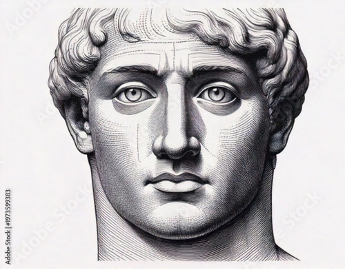 Ancient Roman Emperor Bust Sculpture Portrait Close Up.