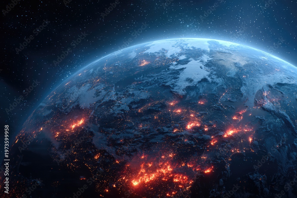 Obraz premium Earth From Space Glowing With City Lights At Night.