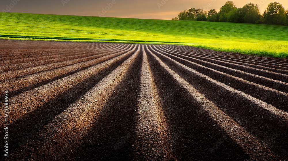 Fototapeta premium Preparing Farmland for Planting During Sunrise