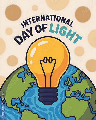 International day of light illustration with globe and light bulb on colorful background