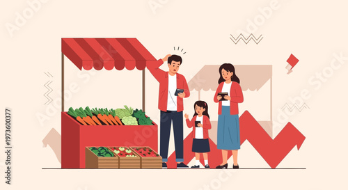 Family confused by rising prices at a farmers market stall