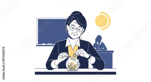Elderly woman saving money in piggy bank, financial planning, retirement concept