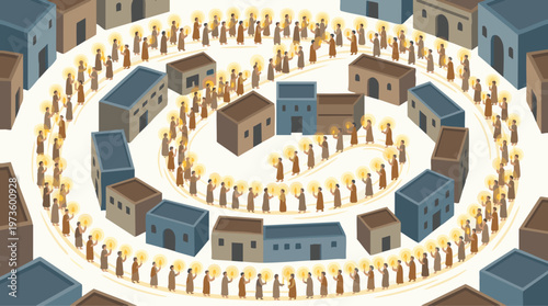 Visakha Bucha Day Procession Winding Through Ancient City