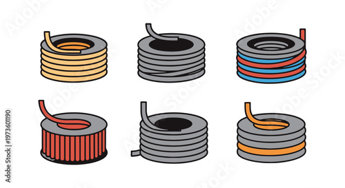 Wire Coil Line art vector set simple abstract illustration