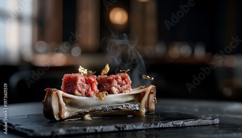 Elegant Steak Tartare Served in Bone Marrow Presentation