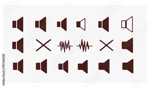 Creative mute speaker and sound off icons with bold filled and stroke volume symbols set