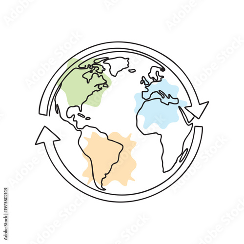 Hand-drawn world map with directional arrows for global business and travel concepts