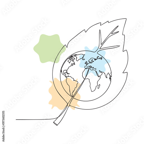 Hand drawn world map with location pinpoint and flight route illustration