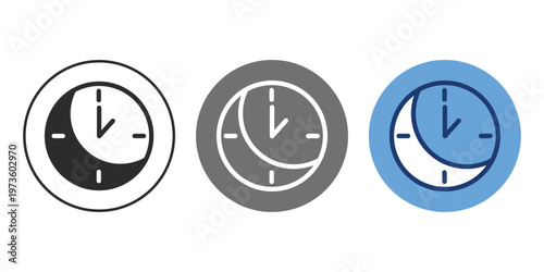 Sleep cycle icon with clock and day night concept in minimal style. Represents circadian rhythm, insomnia, sleep disturbance, sleep disorder, bedtime routine, biological clock and rest balance. Suitab