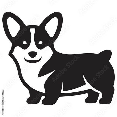 Smiling Black and White Corgi Dog Illustration