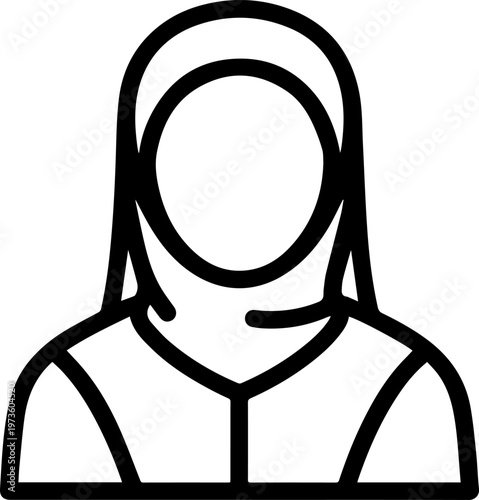 Hand Drawn Beautiful Female Doctor Wearing Hijab Black and White Illustration in Minimal Line Art Style Design