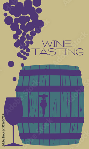 An atmospheric design symbolizing the process of wine maturation and tasting. The silhouette of a barrel and glass against a pastel background would fit perfectly into interior posters or thematic art