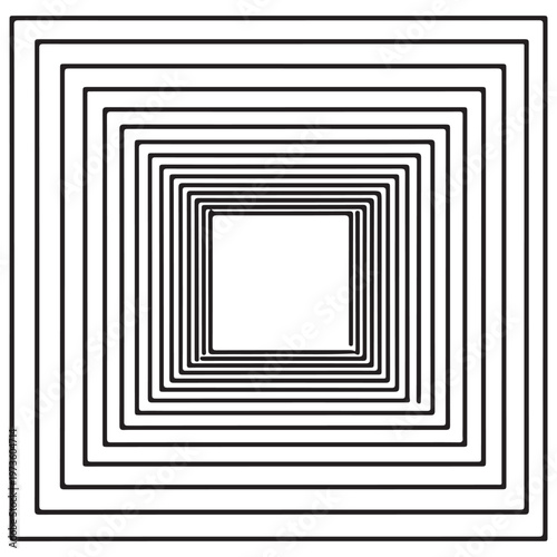 Abstract Geometric Pattern of Concentric Black Squares on a White Background Creating an Optical Illusion