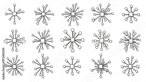 Set of Abstract Starburst or Radial Network Connection Icons