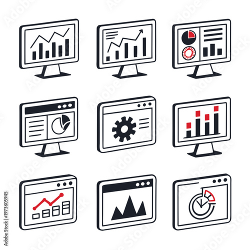Computer monitors with graphs and charts business finance
