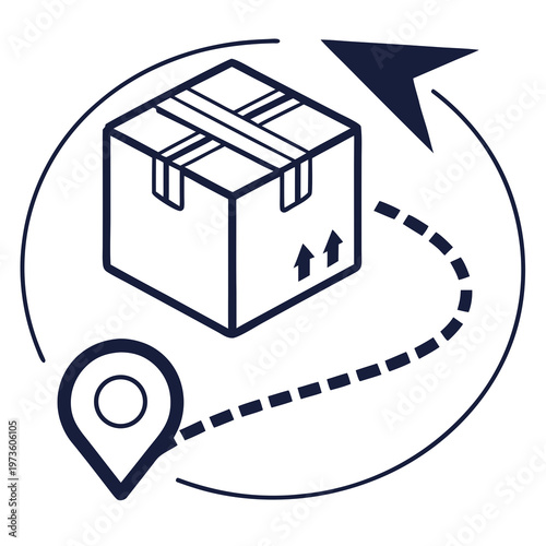 Package delivery route map pin arrows navigation