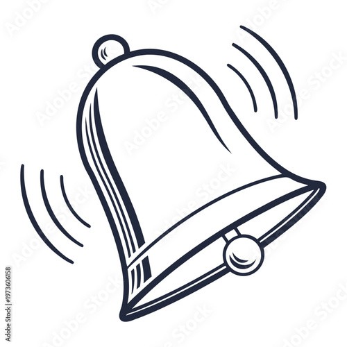 Ringing bell with motion lines on a white background sound alert