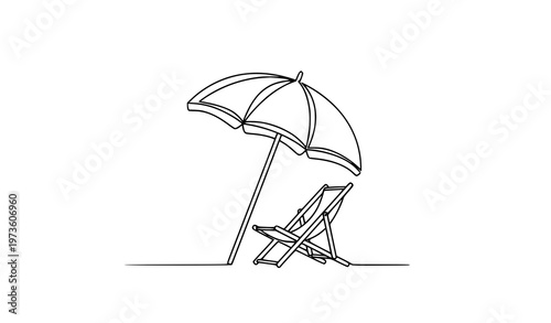 Minimal one line beach umbrella chair icon summer holiday vector illustration