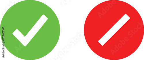 Green check mark and red minus sign icons inside circles representing yes or no options Vector