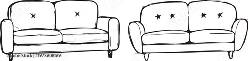 Hand Drawn Doodle Sofa Set and Couch Furniture Sketch Icons for Interior Design and Home Decor
