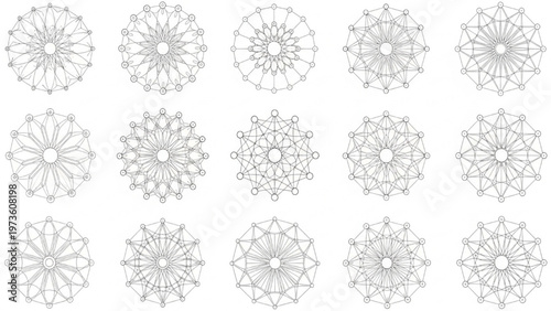 Geometric patterns and mandala designs with intricate symmetrical line art formations