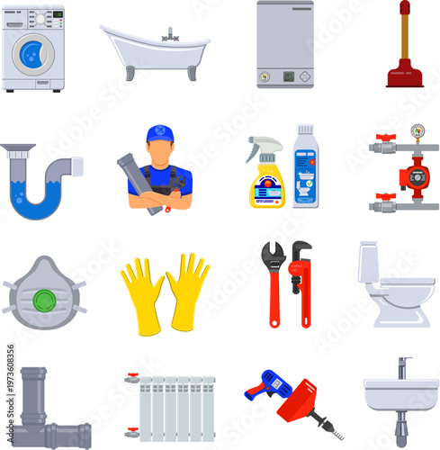 Plumbing Service Flat Icons Set