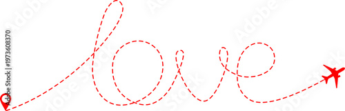 Airplane Route with Dotted Word Love