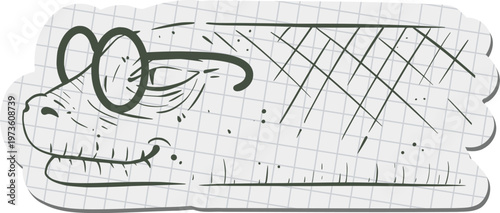 A charming vector illustration of a snake wearing glasses, drawn on a piece of paper with a hand-drawn, vintage style, featuring playful doodle lines, a quirky character, nostalgic feel, and subtle re