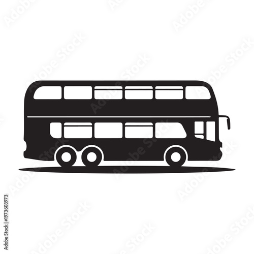 Black and white double decker bus illustration isolated on white background.