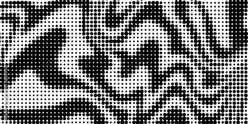 Background with irregular, chaotic dots, points, circle. Abstract monochrome pattern. Black and white color.
