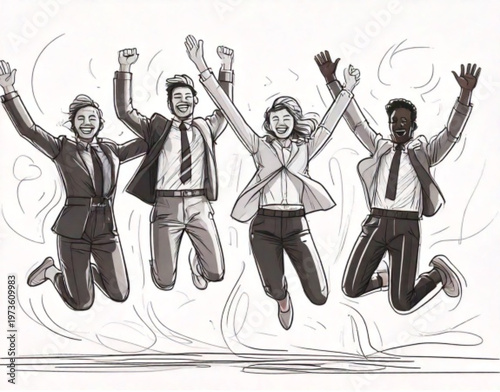 Four Diverse Business People Jumping for Joy Together.