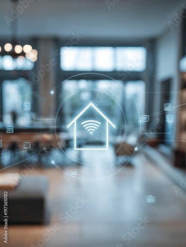 Wallpaper Mural smart home security system with a blured technology background Torontodigital.ca