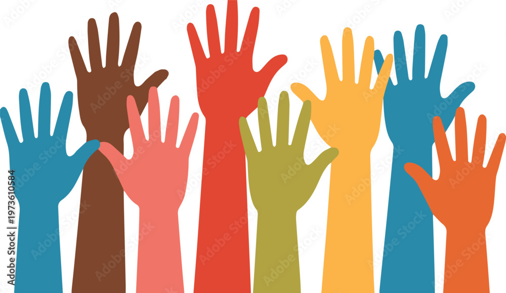 Fototapeta premium Hands raised for team collaboration