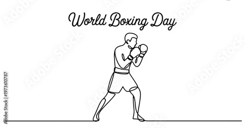 A minimalist single line drawing of a professional boxer in a defensive stance for boxing day Vector, illustration
