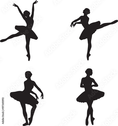 silhouettes of four ballet dancers in various poses