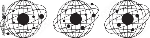 three atomic structures with electrons orbiting nucleus