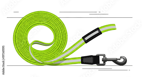 Bright Green Dog Leash Rolled Up with Metal Clasp, Outdoor Pet Accessory