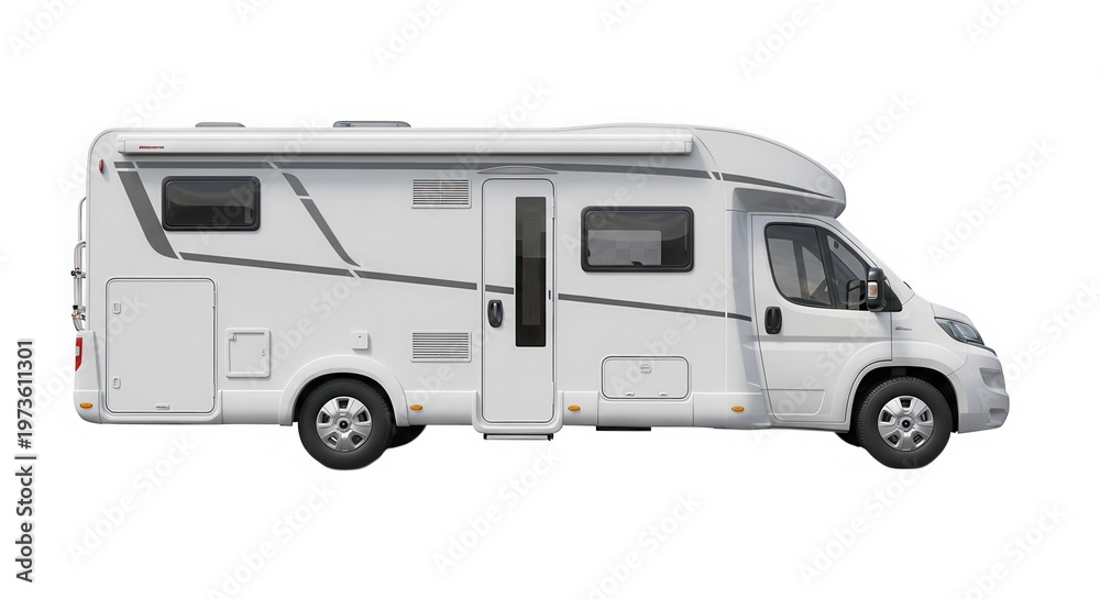 Fototapeta premium White modern motorhome side view isolated on transparent background