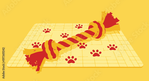 Chew Toy Bone for Dogs on Paw Print Mat, Playful Pet Accessory