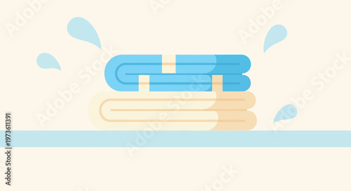 Clean Stacked Towels with Water Splashes - Freshness and Hygiene Concept