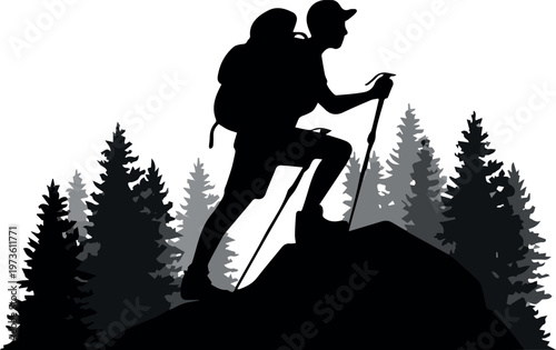 Forest trail navigation silhouette for map and conservation