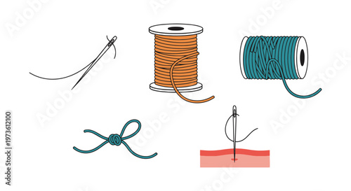 Suture Thread Line art vector modern minimal shapes