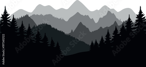 Mountain trail map elements with tree silhouettes