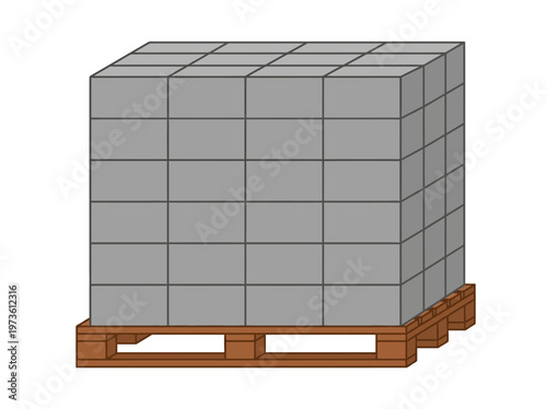Flat concrete blocks on pallet, clean building material arrangement on white