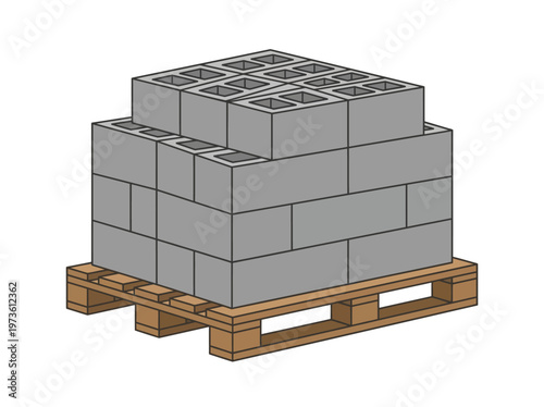Flat concrete blocks on pallet, clean building material arrangement on white